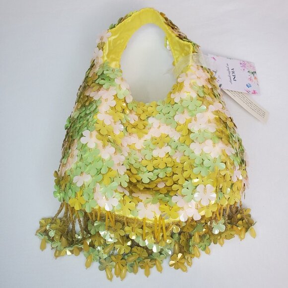 Handcrafted Viral TikTok Beaded Bag Made in India Yellow Flowers Petals Purse - Picture 4 of 14